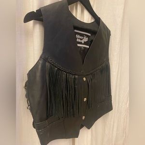 Silver Bike Women's XL Black Leather Motorcycle Vest Vintage